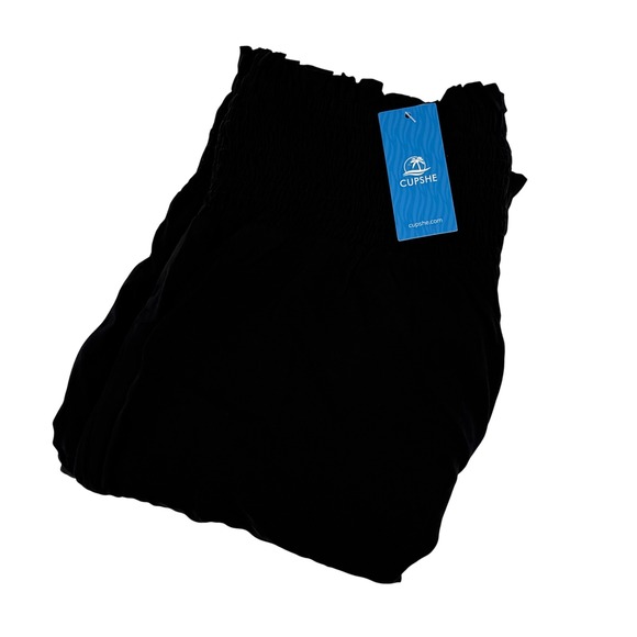 CUPSHE Women's Black Smocked Waist Harem Lounge Pants Lightweight Size L - Picture 1 of 9